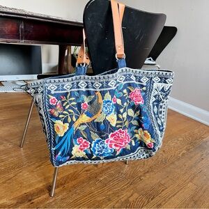 Johnny Was Embroidered Tote Bag with Leather Straps